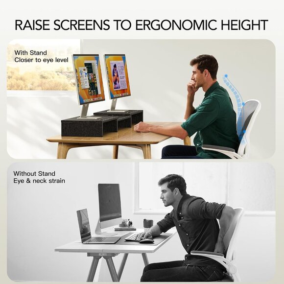 Ergonomic Dual Monitor Stand Riser - Adjustable Desk Organizer for Productivity - Picture 4 of 7